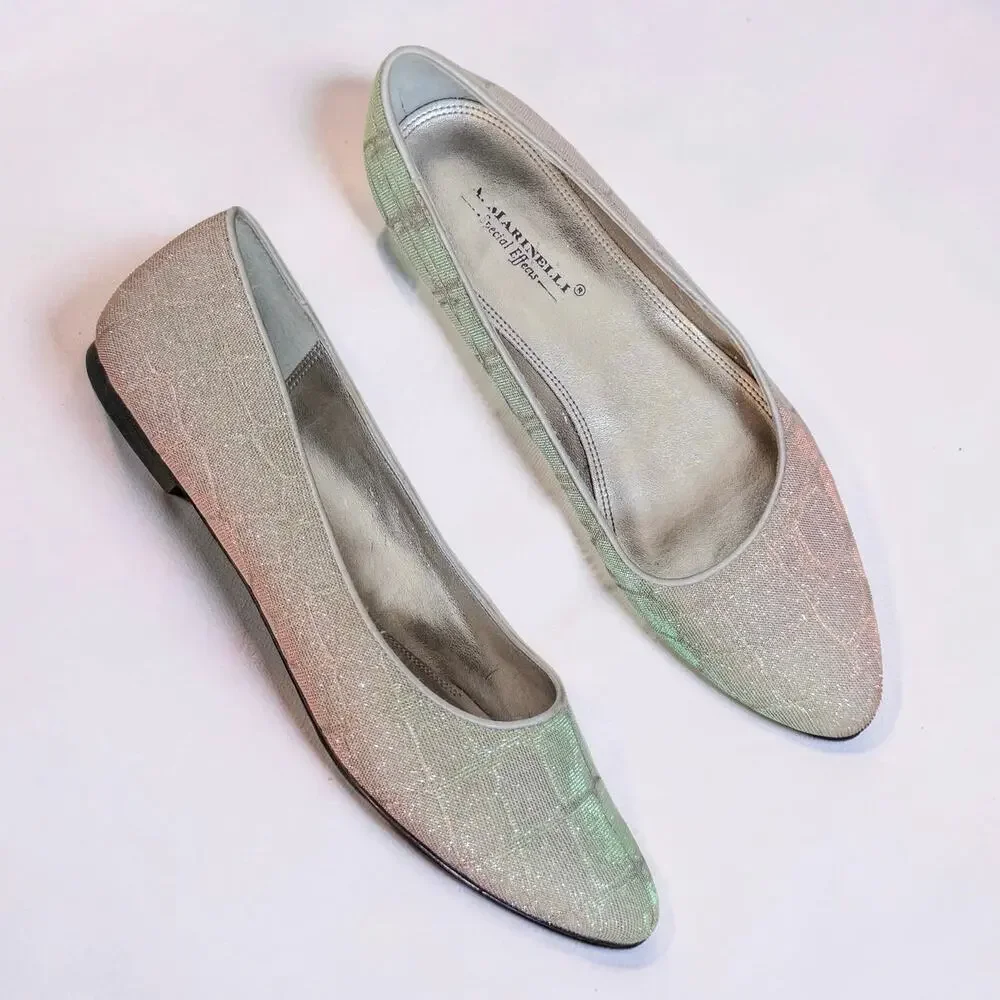 Y2K A. Marinelli Silver Iridescent Glitter Ballet Flats Size 9M